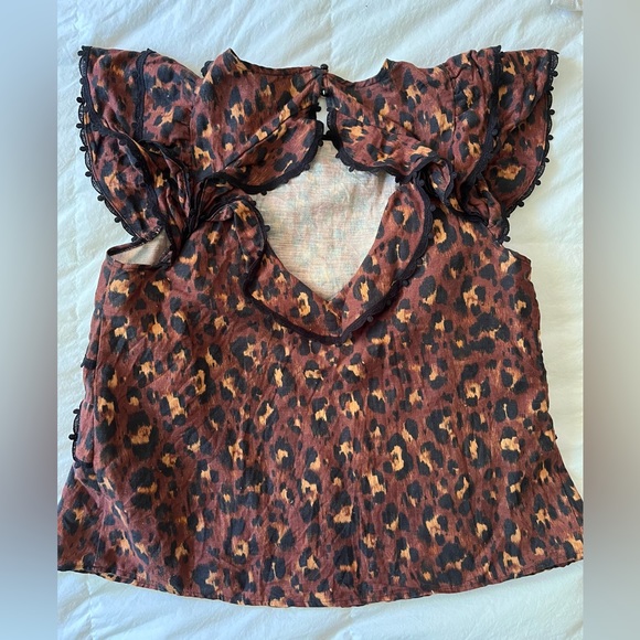 SEZANE Clarita Leopard Ruffle Blouse 36 4 S XS - Picture 8 of 11